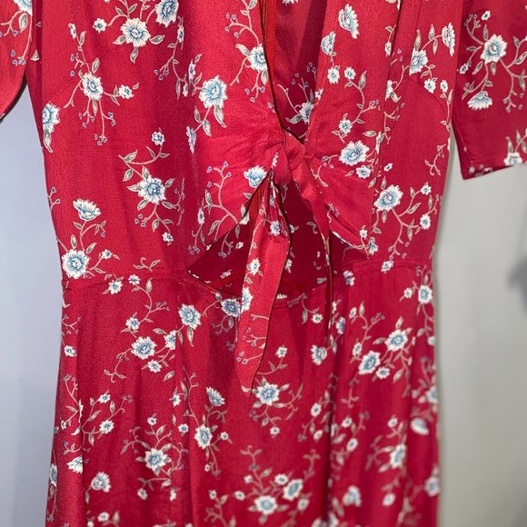 Reformation Grace Floral Front Tie Mini Dress in Red Viscose (Size: 0) - Picture 4 of 7